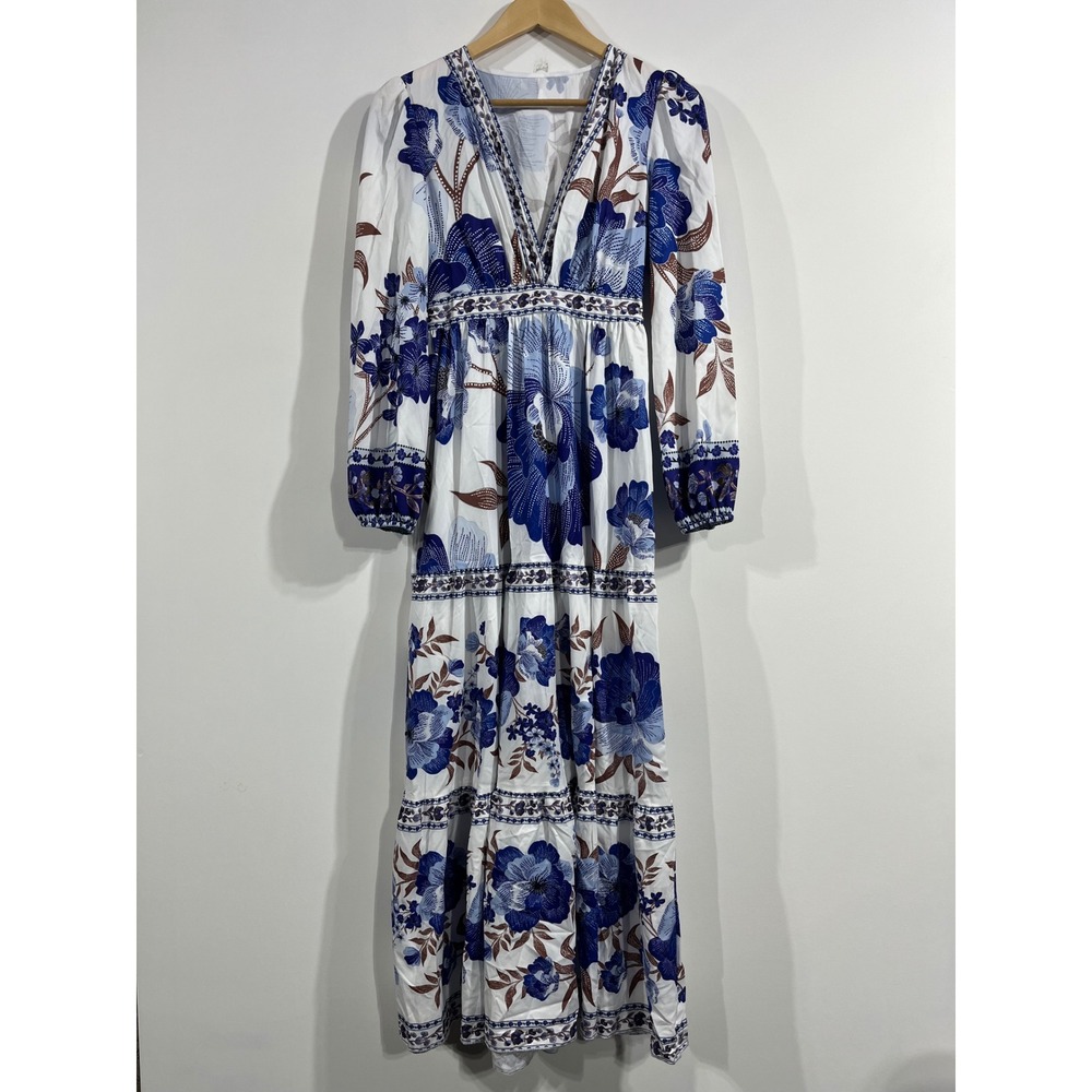 SHEIN Resort Euro Summer Floral Tiered Maxi Dress Womens 4 Boho Nautical Beachy